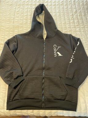 Calvin K (faux) Performance Black Quilted Full-Zip Hoodie
